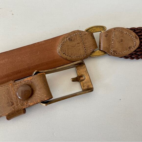 Streve Ostrich Leather & Woven Vintage Brown Belt Solid Bronze Hardware Size 34 main image 6